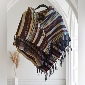Striped Fringe Poncho